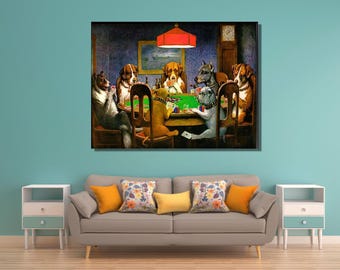 Dogs Playing Poker Poster,Cassius Marcellus Coolidge A Bold Bluff Dogs Playing Poker Canvas Wall Art,Dogs Playing Cards,Ready To Hang Canvas