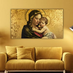 Virgin Mary with Child Ready To Hang Canvas,Madonna and Child Canvas Art,Renaissance Inspired Religious Decor,Vintage Sacred Art,Virgin Mary