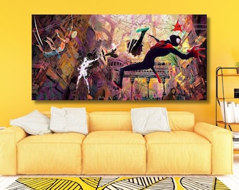 Spider-Man Print, Across The Spider-Verse Canvas, Spider-Man Across The Spider-Verse Poster Art, Kids Room Decor Art, Ready To Hang Canvas