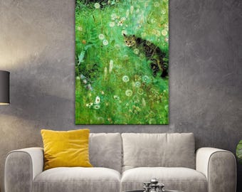 ブルーノ・リリエフォシュ作「夏の草原の猫」すぐに飾れるキャンバス