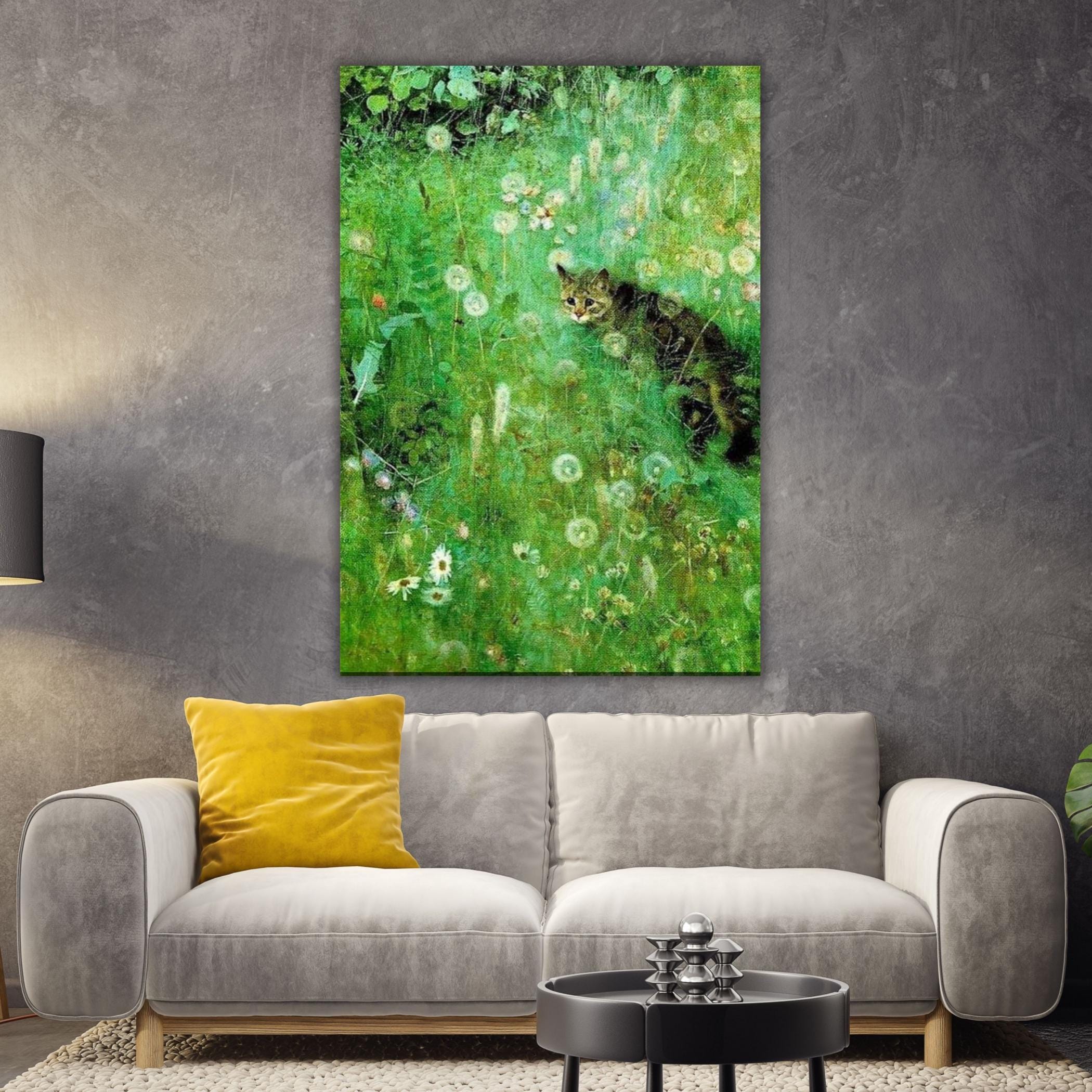 ブルーノ・リリエフォシュ作「夏の草原の猫」すぐに飾れるキャンバス