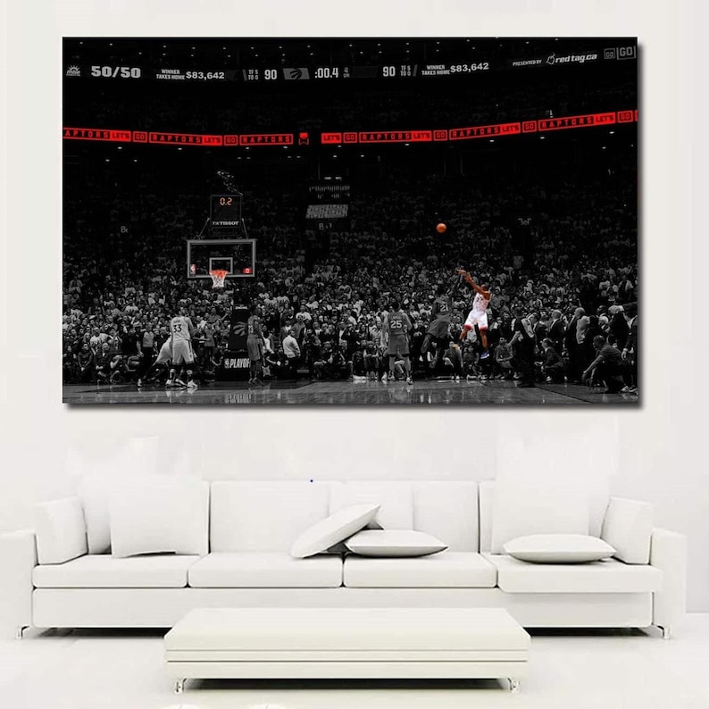 Kawhi Last Shot Canvas Wall Art,Kawhi Leonard Poster,Kawhi Canvas Print,Man Cave Art Decor,Game Room Decor,Kawhi Toronto Raptors Canvas Art image 1