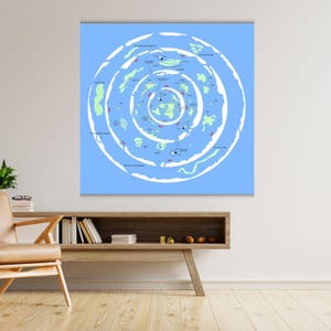 Flat Earth Ice Map klaar om op te hangen canvas, Flat Earth poster, grote wereldkaart muurkaart, 15e-eeuwse oude kaart, Flat Earth kaart, Routes kunst aan de muur