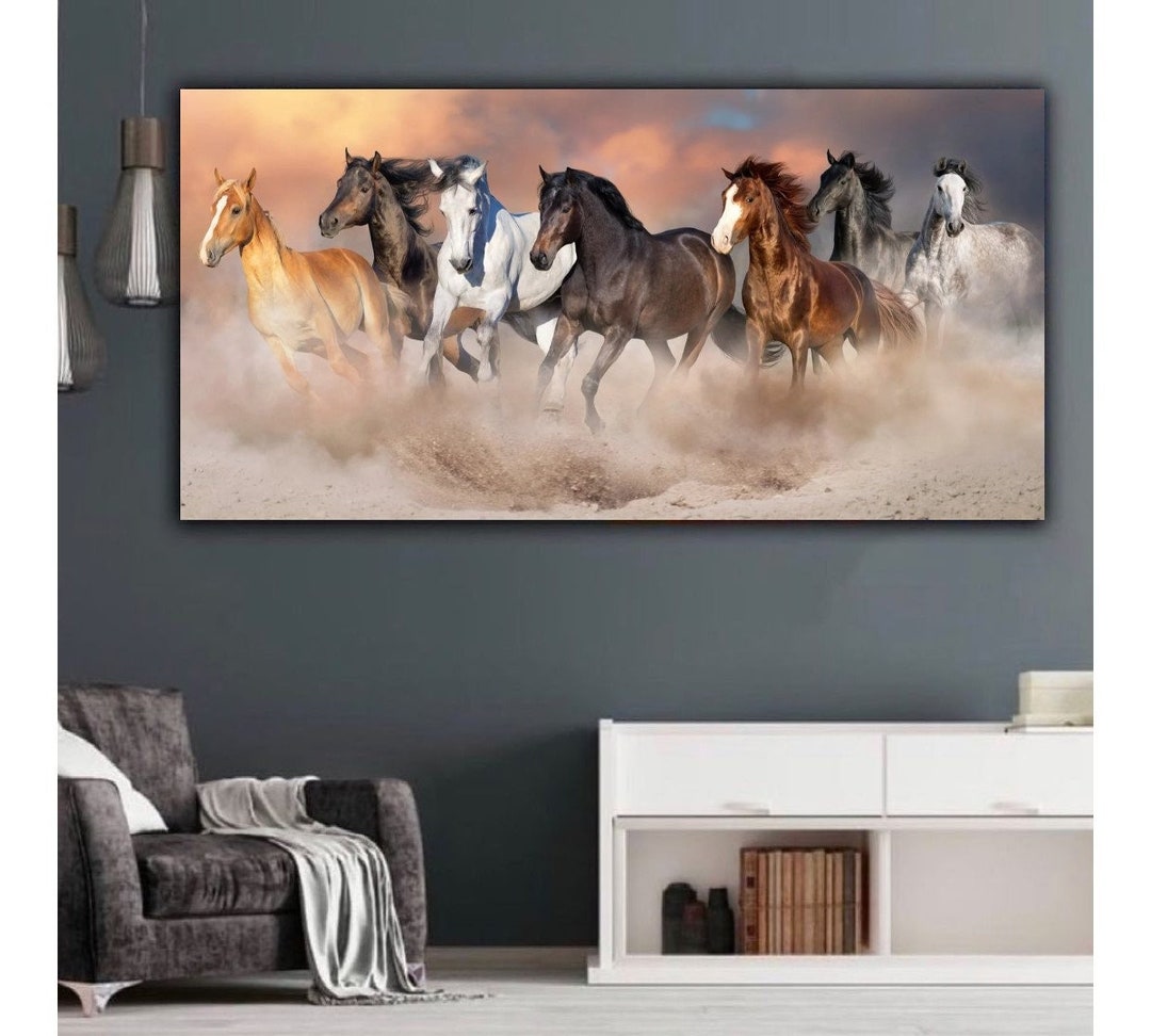 7 Running Horses Canvas Print , Seven Running White Horse Animals ...
