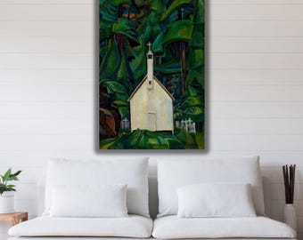 Church in Yuquot Village Indian by Emily Carr Canvas Ready to Hang Art, Emily Carr Artworks Print, Famous Canvas, Emily Carr Modern Wall Art