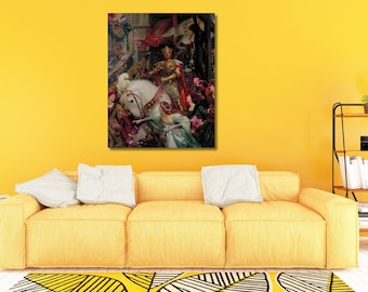 Toile Frank Dicksee, oeuvre d'art murale encadrée, affiche du musée d'art mural sur toile Les deux couronnes, affiche sur toile Frank Dicksee, couple amoureux d'art, oeuvres d'art déco
