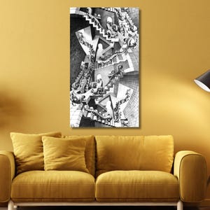 House Of Stairs by Maurits Cornelis Escher Wall Art,Maurits Cornelis Escher Poster,Escher Print,Surrealist Poster Canvas,Escher Canvas Print