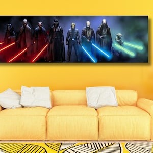 Starwars Characters POSTER, Blockbuster Fine Art Panorama Print, Canvas Art Prints, Movie Pano on Canvas, XXL Fan Art, Ready To Hang Canvas