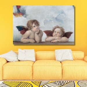 Cherubs (Putti) detail from The Sistine Madonna by Raphael Ready to Hang Canvas, Large Canvas Wall Art, Raphael Painting, Raphael Print Art