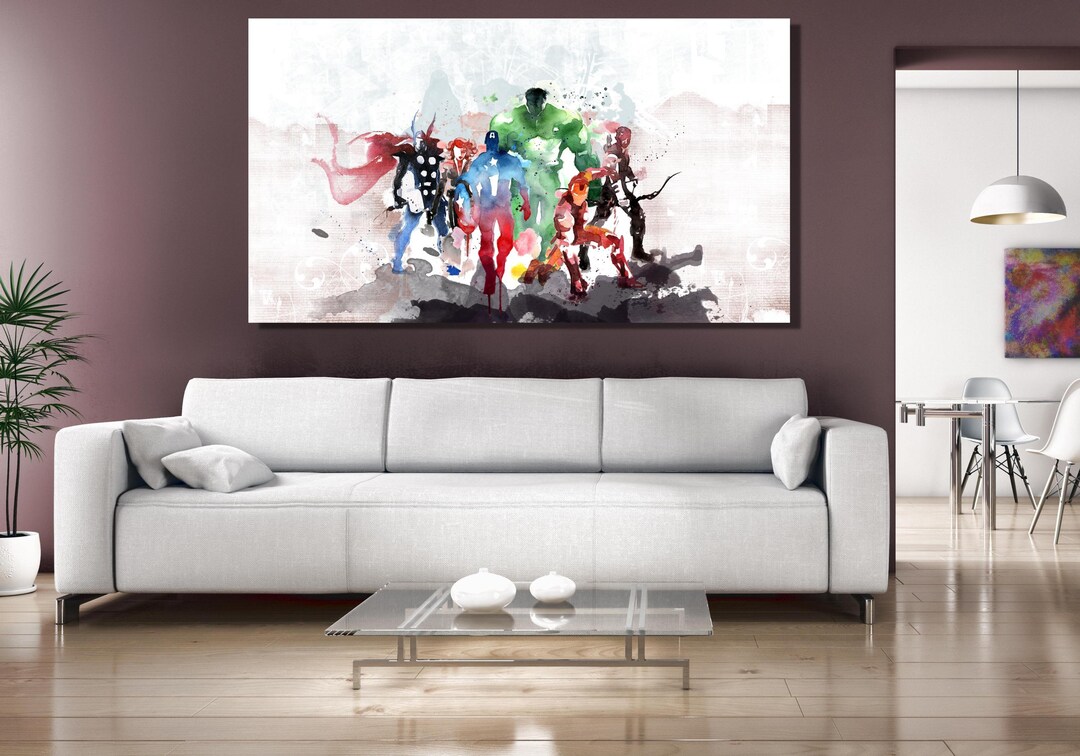 Watercolor All Marvel Characters Canvas, Marvel Fine Art Panorama Print ...