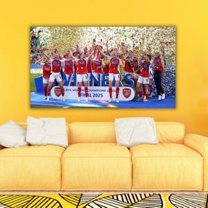 Arsenal Women’s Champions League Poster, Arsenal Women’s Win 2025 Champions,Final Ready to Hang Canvas Wall Art, Champions League Canvas Art