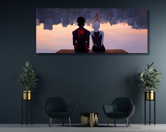Miles Morales Panoromic Poster, Into the Spider-Verse Poster,Spiderman Into the Spider-verse Painting,Minimalist Movie Poster,Ready To Hang