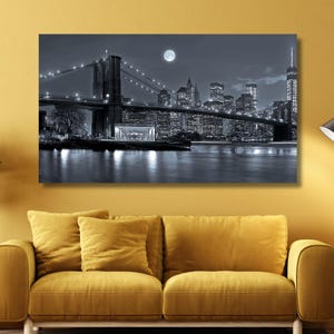 Brooklyn Bridge Ready To Hang Canvas Wall Art,Black and White Brooklyn Bridge Print,Brooklyn Bridge Canvas,Brooklyn Bridge Poster Canvas Art