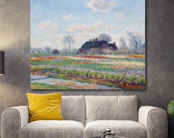 モネ　チューリップ畑オランダ モネ オランダのチューリップ畑 ジクレーポスター四辺フチ無し