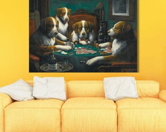 Dogs Playing Poker Poster,Cassius Marcellus Coolidge A Bold Bluff Dogs Playing Poker Canvas Wall Art,Dogs Playing Cards,Ready To Hang Canvas
