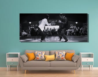 Dance Twist Contest Wall Art, Pulp Fiction Canvas John Travolta Uma Thurman Motivational Hype Hustle Entrepreneur Gift, Ready To Hang Canvas