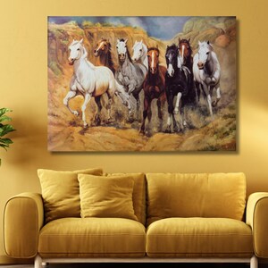 8 laufende Pferde Leinwanddruck, 8 laufendes weißes Pferd, Leinwanddruck, Pferdewandkunst, bunte Druckleinwand, Leinwandkunst