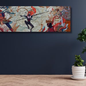 Panoromic Miles Morales poster, Into the Spider-Verse poster, Spiderman Into the Spider-Verse schilderij, minimalistische filmposter, klaar om op te hangenı afbeelding 2