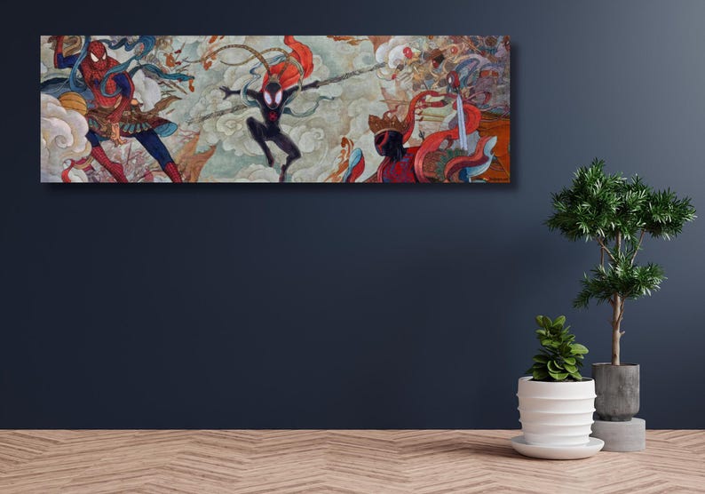 Panoromic Miles Morales poster, Into the Spider-Verse poster, Spiderman Into the Spider-Verse schilderij, minimalistische filmposter, klaar om op te hangenı afbeelding 2