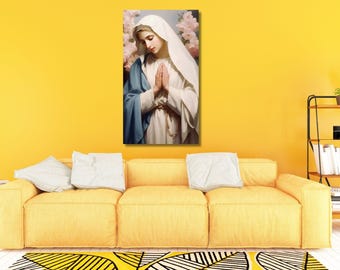 Pôster de Nossa Senhora, Pintura da Virgem Maria, Impressão Cristã, Arte de Parede com Oração Cristã, Presente Católico para Imprimir, Tela Pronta para Pendurar