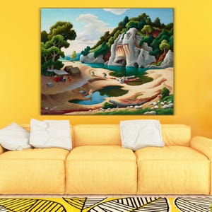 Fishermens Camp Buffalo River By Thomas Hart Benton Canvas Wall Art, Quality Print, Thomas Hart Benton Poster Home Decor American History