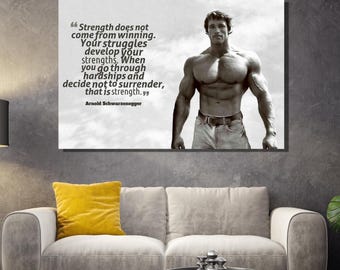 Arnold Schwarzenegger CONQUER Ready To Hang Canvas, Body Building Wall Hanging, Tapestry Bodybuilding workout fitness, Arnold Schwarzenegger