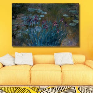 Irises and Water Lilies 1917 By Claude Monet Ready to Hang Canvas, Claude Monet Canvas Wall Art, Claude Monet Print Gallery Art Monet Canvas