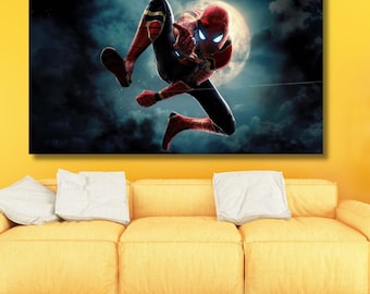 Spider-Man Canvas Ready to Hang, The Spider-Verse Wall Art,Spider-Man Night Art,Superheros Artwork,Spider-Man Poster, Kids Room Decor,Canvas