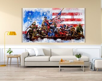 ジョージ・ワシントンのデラウェア川渡河キャンバス壁アート、アメリカ