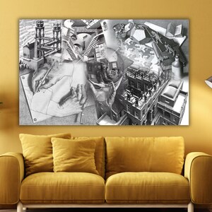 Maurits Cornelis Escher  Ready to Hang Collage Canvas, Maurits Cornelis Escher Canvas, Escher Wall Art, Abstract Decor for Home Office,Canva