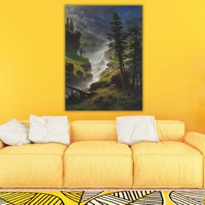 Rocky Mountain Waterfall by Albert Bierstadt Ready to Hang Canvas Wall Art, Albert Bierstadt Print, Albert Bierstadt Poster,Vintage Art,Gift