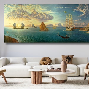 Birth of The Day on The Beach by Vladimir Kush, Vladimir Kush Print Wall Art, Vladimir Kush Landscape Canvas, Surreal Painting,Ready to Hang