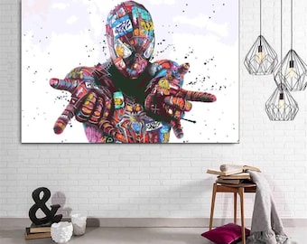 Spiderman Wall Art,Marvel Avenger Graffiti Art,Spiderman Graffiti Wall Art,Spiderman Poster,Avenger Poster Decor, Gift for Kids,Movie Poster