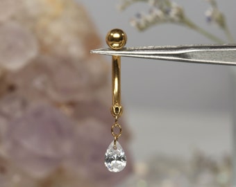 Clear Zircon  Belly Button Ring G23 Belly Piercing Jewelry 14G Pendant Cute Belly Button Ring 10mm Internal Thread Long Curved Barbell