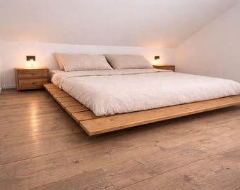 Handgemaakt Ruth rustiek houten bed, 160 cm breed, van houten balken, handgemaakt, hoogwaardig, uniek ontwerp, gebruikt gerecycled hout (latten).