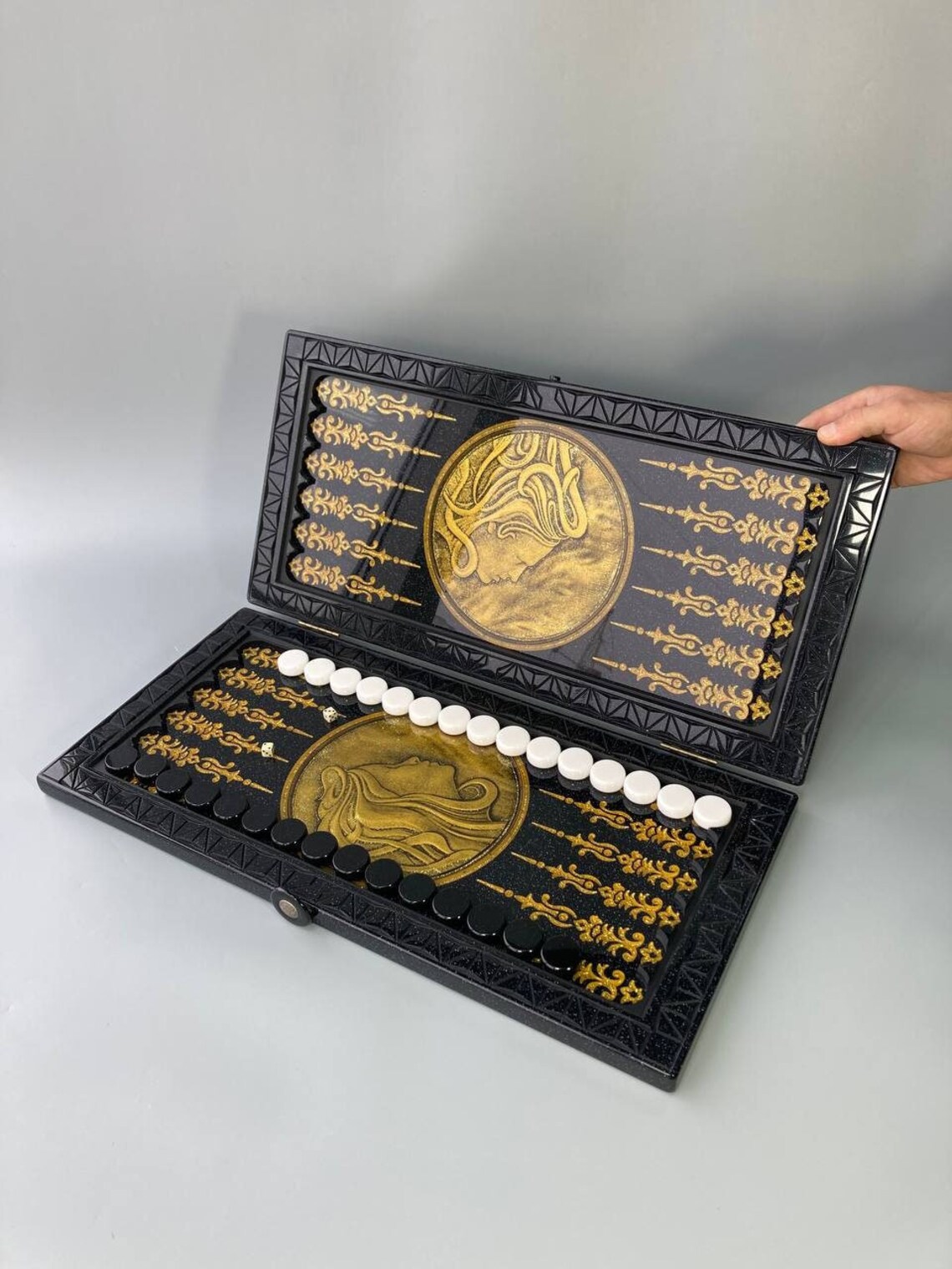 Acrylic Stone Backgammon Set, Backgammon Game Board, Covered With