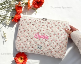 Funda acolchada floral personalizada para portátil, bolso para portátil con nombre bordado, funda para iPad, funda para MacBook de 11, 14 o 15 pulgadas, regalo para mujer.