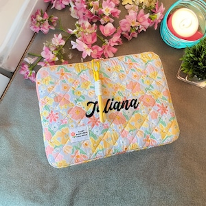 Ipad Pro. Personalized Embroidered Ipad Case, Floral Quilted Laptop Sleeve, Cute Blooming Flower Laptop Bag For 11-15 Inch Macbook And Ipad
