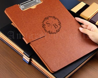 Personalized Leather Folder, Custom Document, Leather Document Box With Clip, A4 Document Organizer, Travel Document Folder, Office Gift