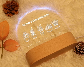 Personalized Mom's Greenhouse/Grandma's Greenhouse Night Light, Customized with Kids' Names, Printed Customized Plant  Acrylic Lamp