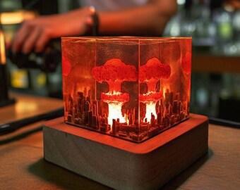 Explosionsbombe Lampe Harz Diorama, Atombombe Harz Nachtlichter Epoxy Art, Ruf nach Frieden 3D Harz LED Wohnkultur, Sturmwolke Lampe Geschenk