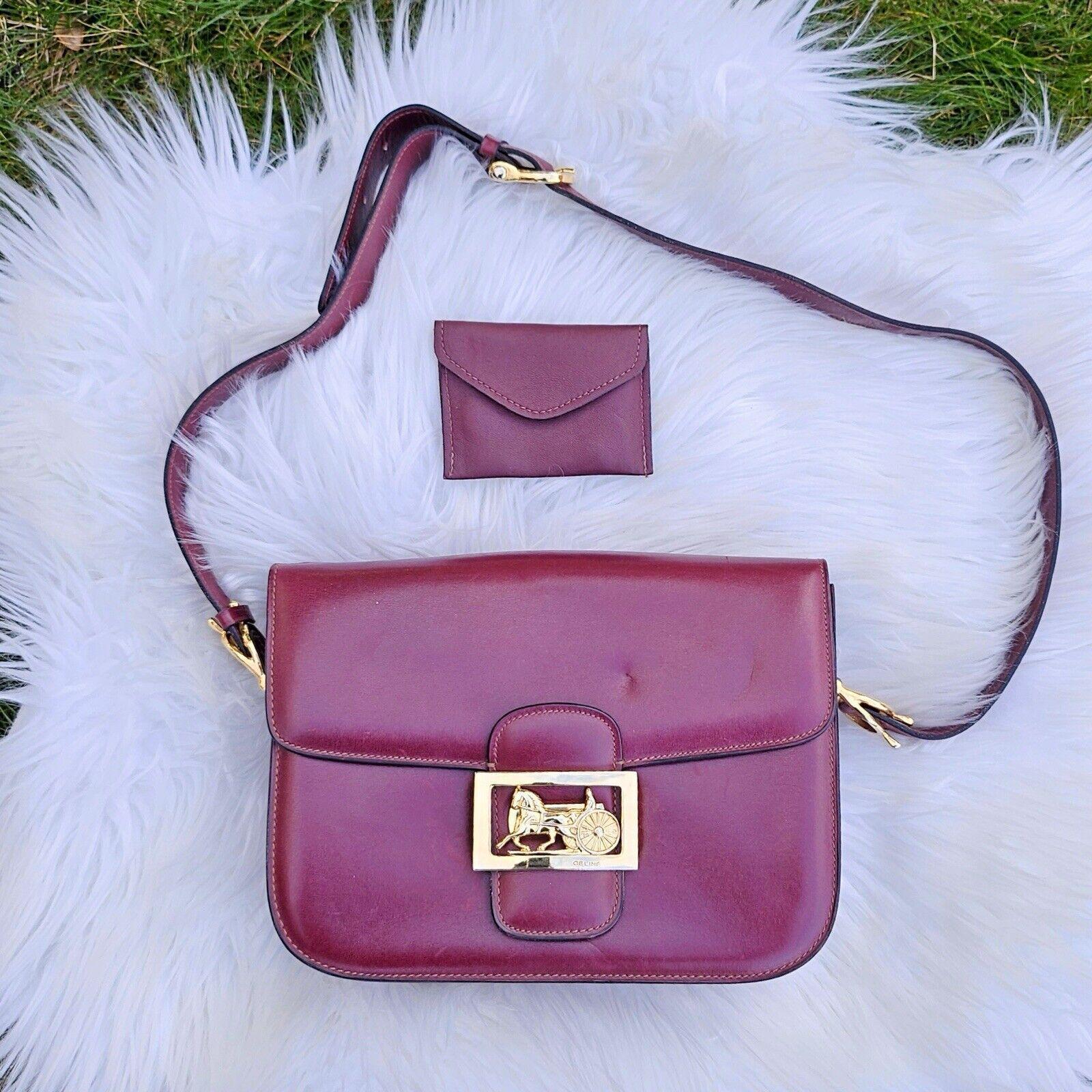【CELINE】vintage horse carriage canvas leather★ショルダー CELINE Vintage Leather Shoulder Bag with Gold Horse Carriage