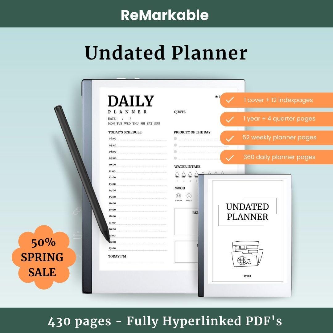 Remarkable 2 Planner Template: Undated Daily, Weekly, & Yearly Digital ...