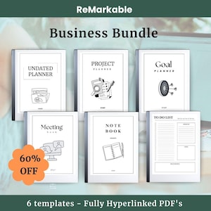 Remarkable Business Bundle Bundle - Business e-ink Templates - 6 Vorlagen - Digitaler Planer - reMarkable Meeting - Projekt/Zielplaner