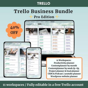 Trello Business Bundle Pro - Trello template - Business template - Trello Boards -Complete set of 11 Trello Boards to organise your business