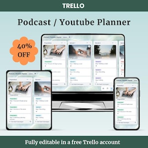 Trello Youtube / Podcast planner  - Trello Template - Trello boards - Trello Planner - Project planner - Team work - Youtube content planner