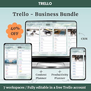 Pacchetto di modelli aziendali Trello: CRM, calendario dei contenuti, pianificatore della produttività (guida all'accesso in formato PDF inclusa)