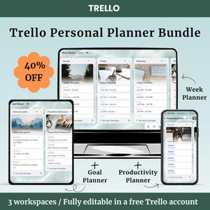 Trello Personal Planner Bundle - Trello Template - Trello workspace - Trello Boards - Productivity planner - Week planner - Goal Planner