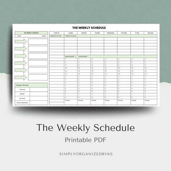 The Weekly Schedule - PDF Template - Stephen Covey - The 7 habbits of Highly Effective People (English) - Printable