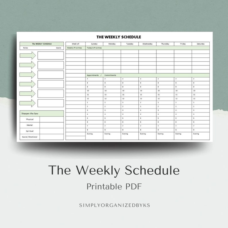 The Weekly Schedule PDF Template Stephen Covey the 7 Habbits of Highly